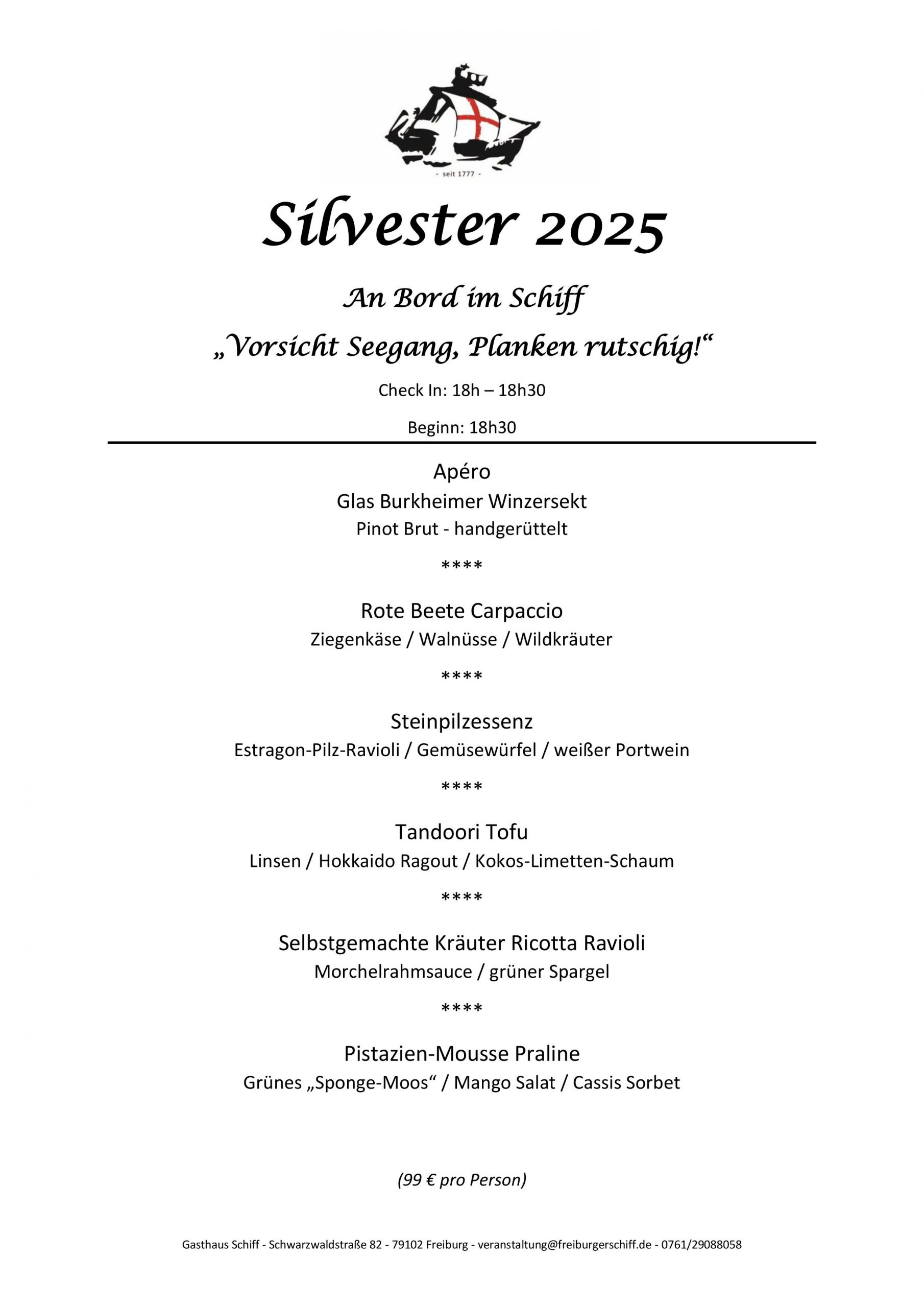 Silvestermenü Vegi 2025-Schiff
